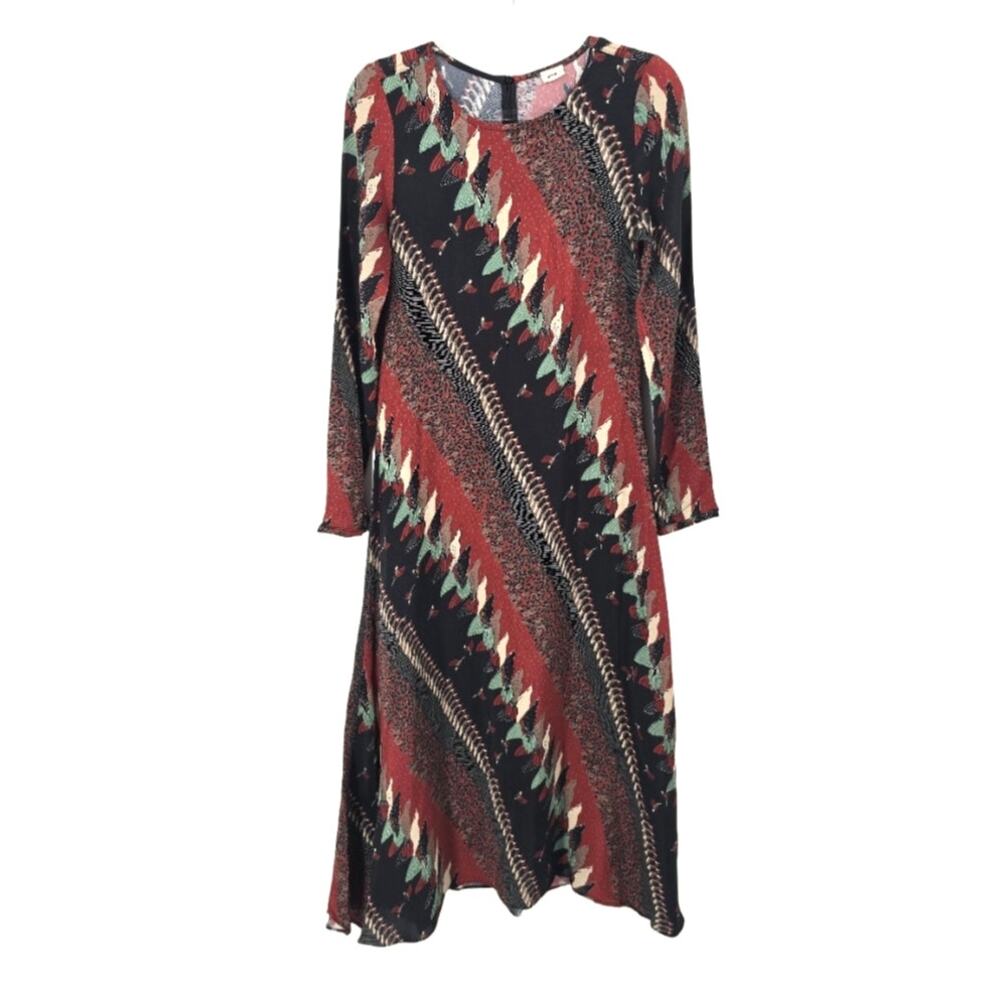 Warm NY Bird Print Long Sleeve A Line Maxi Dress Multicolor Size 0 XS